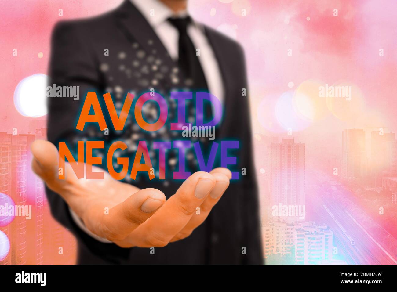 Conceptual hand writing showing Avoid Negative. Concept meaning Staying away from pessimistic showing Suspicious Depression Stock Photo