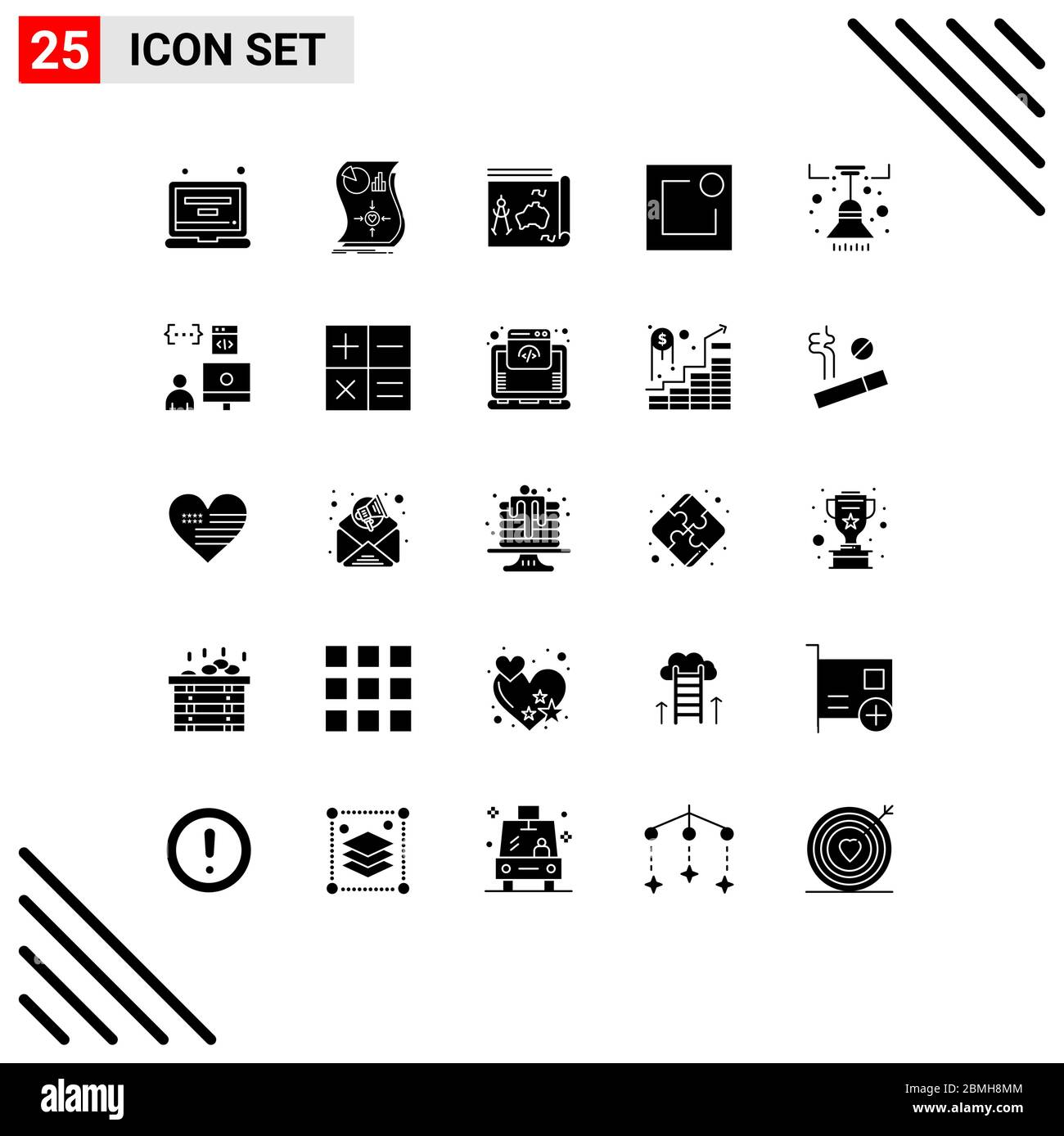 25 Universal Solid Glyph Signs Symbols of chandelier, notice, responsive, activity, book Editable Vector Design Elements Stock Vector