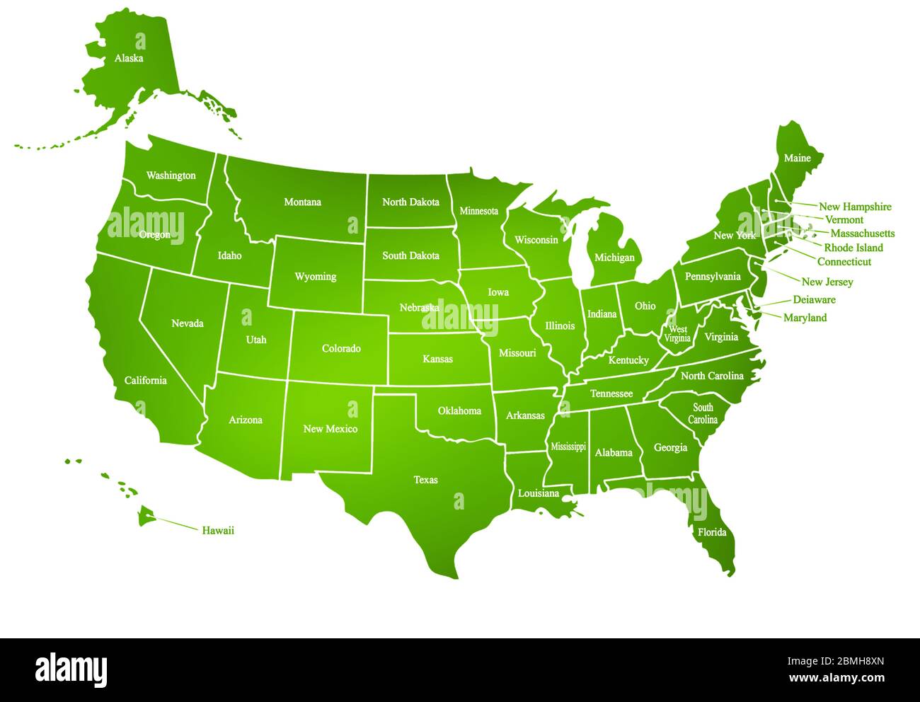 united states map green,America isolated Stock Photo