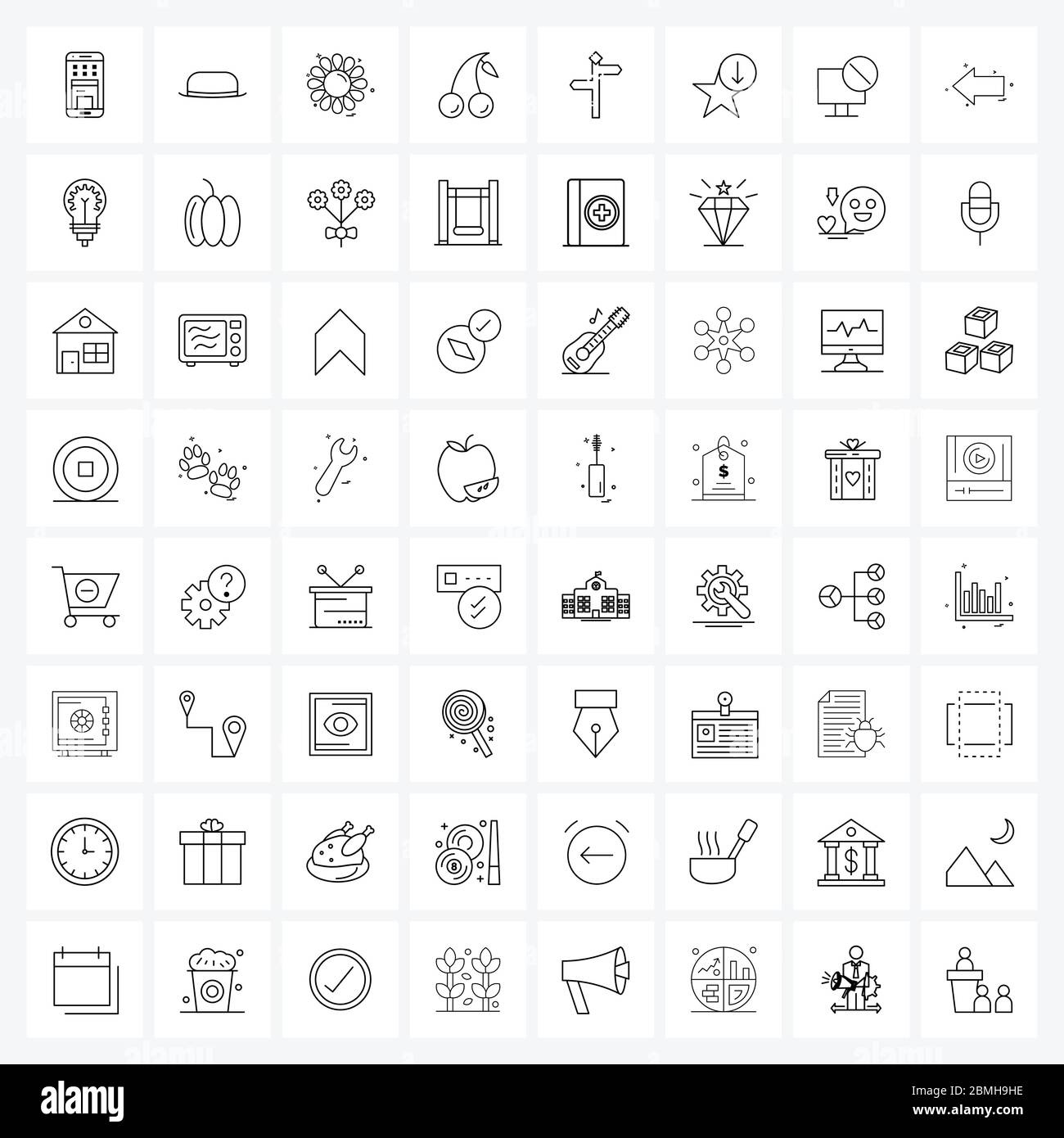 64 Universal Line Icon Pixel Perfect Symbols of right, direction, farm ...