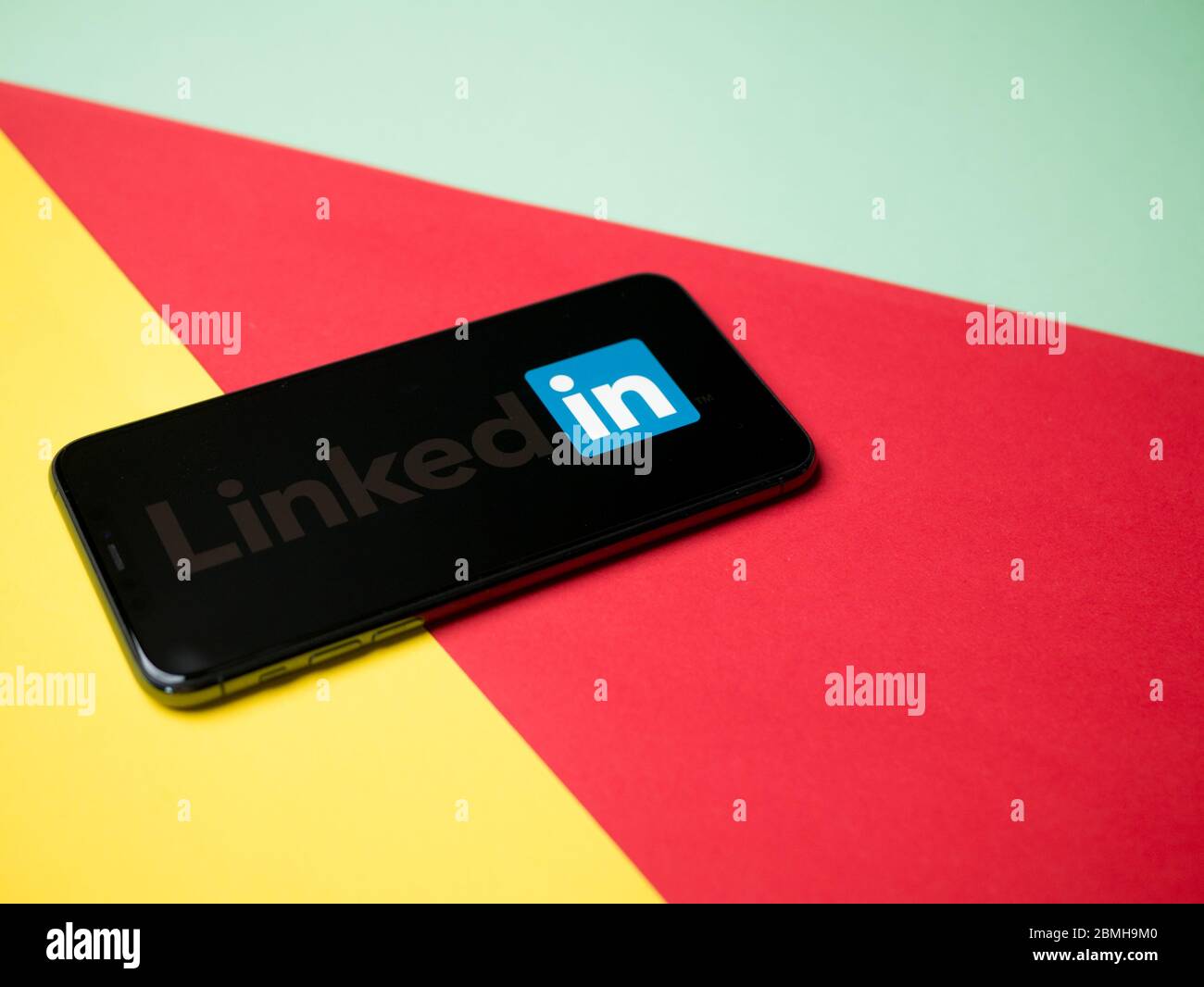 USA May, 2020 LinkedIn Iphone Application Screen on colored paper