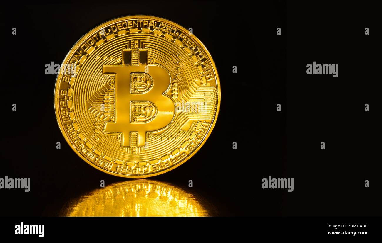 Golden bitcoin on black background hi-res stock photography and images -  Alamy
