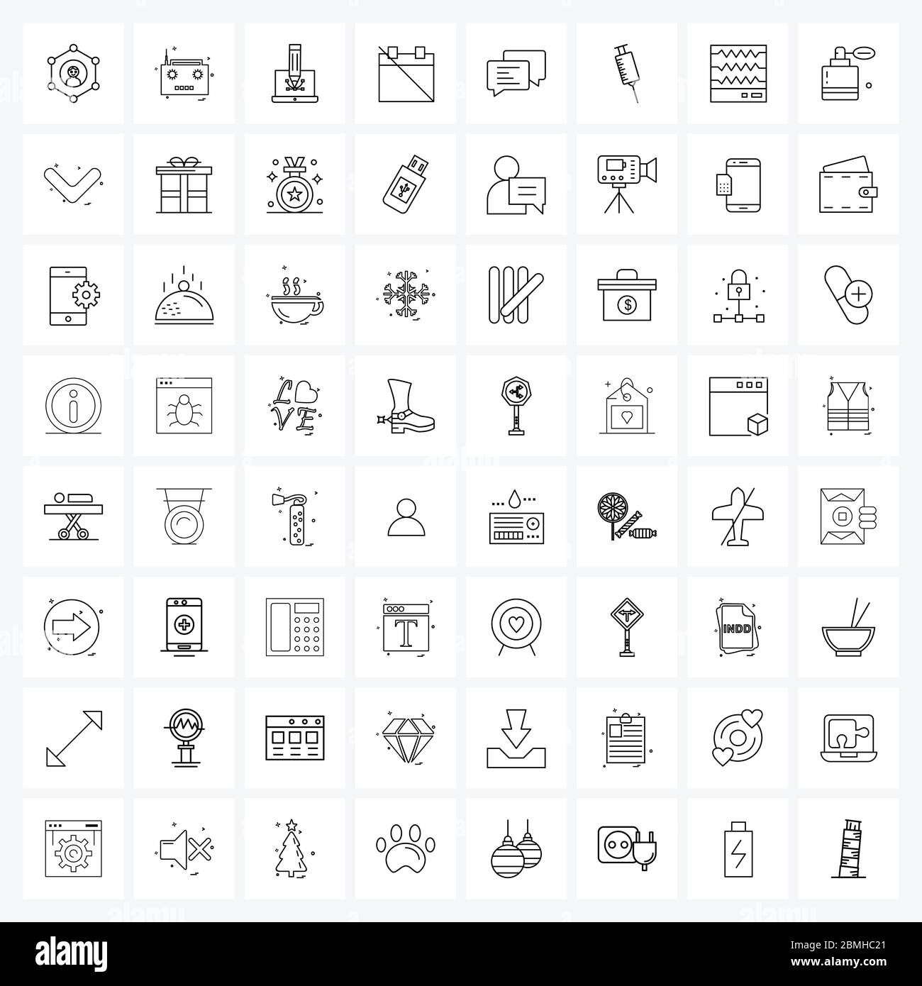 Isolated Symbols Set of 64 Simple Line Icons of chatting, disable