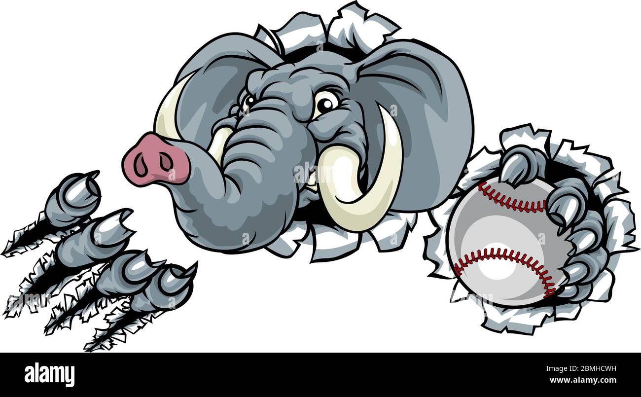 Elephant Baseball Ball Sports Animal Mascot Stock Vector