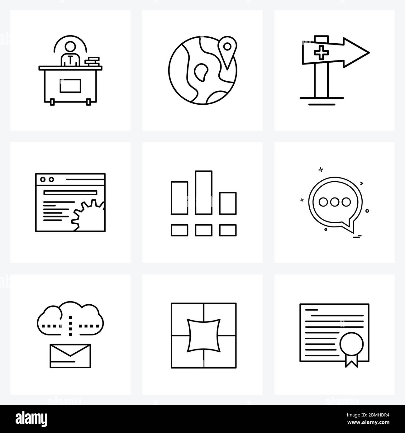 Line Icon Set of 9 Modern Symbols of control, gear, medical, web, setting website Vector Illustration Stock Vector