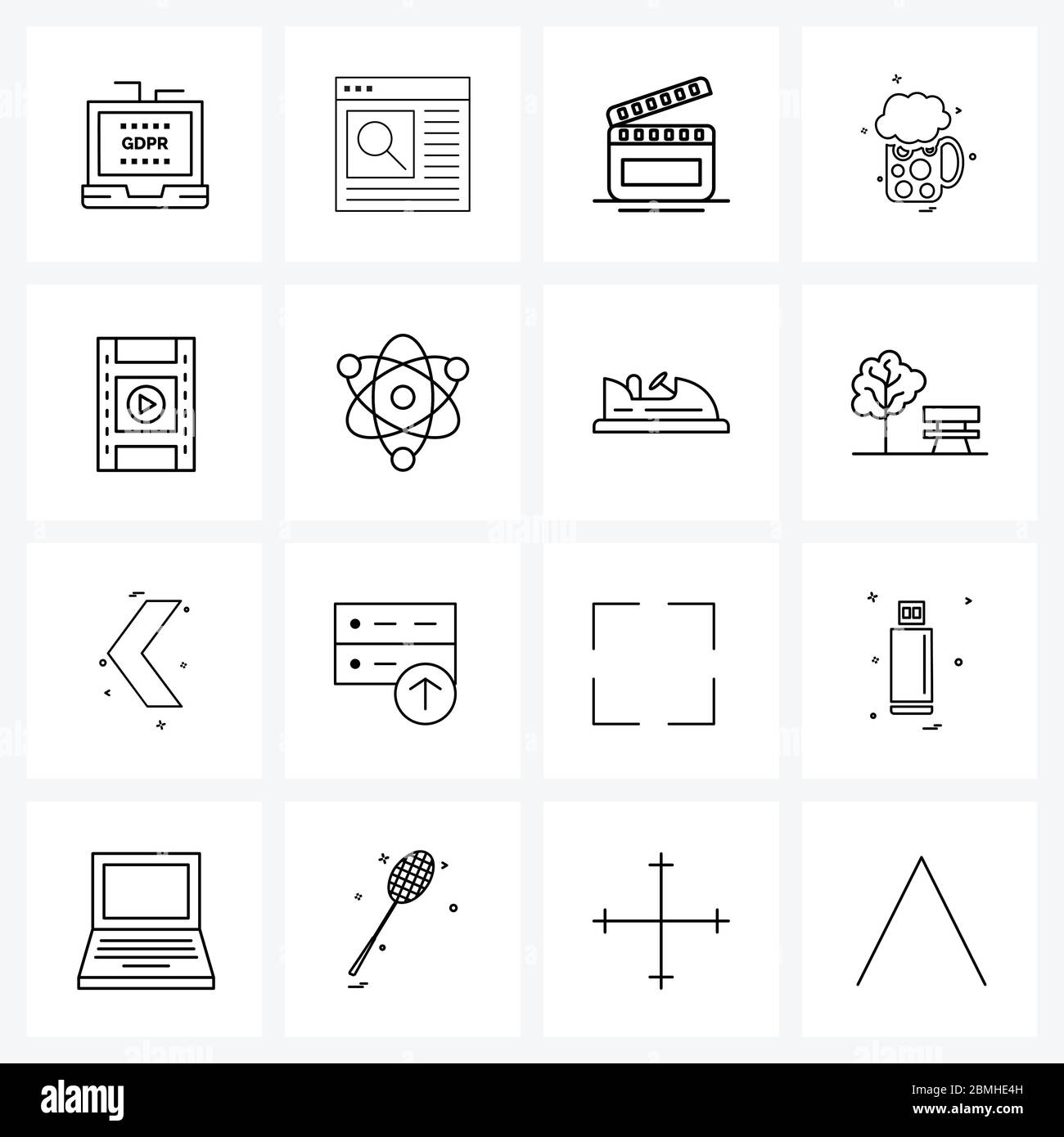 Universal Symbols of 16 Modern Line Icons of reel, filmstrip, media ...