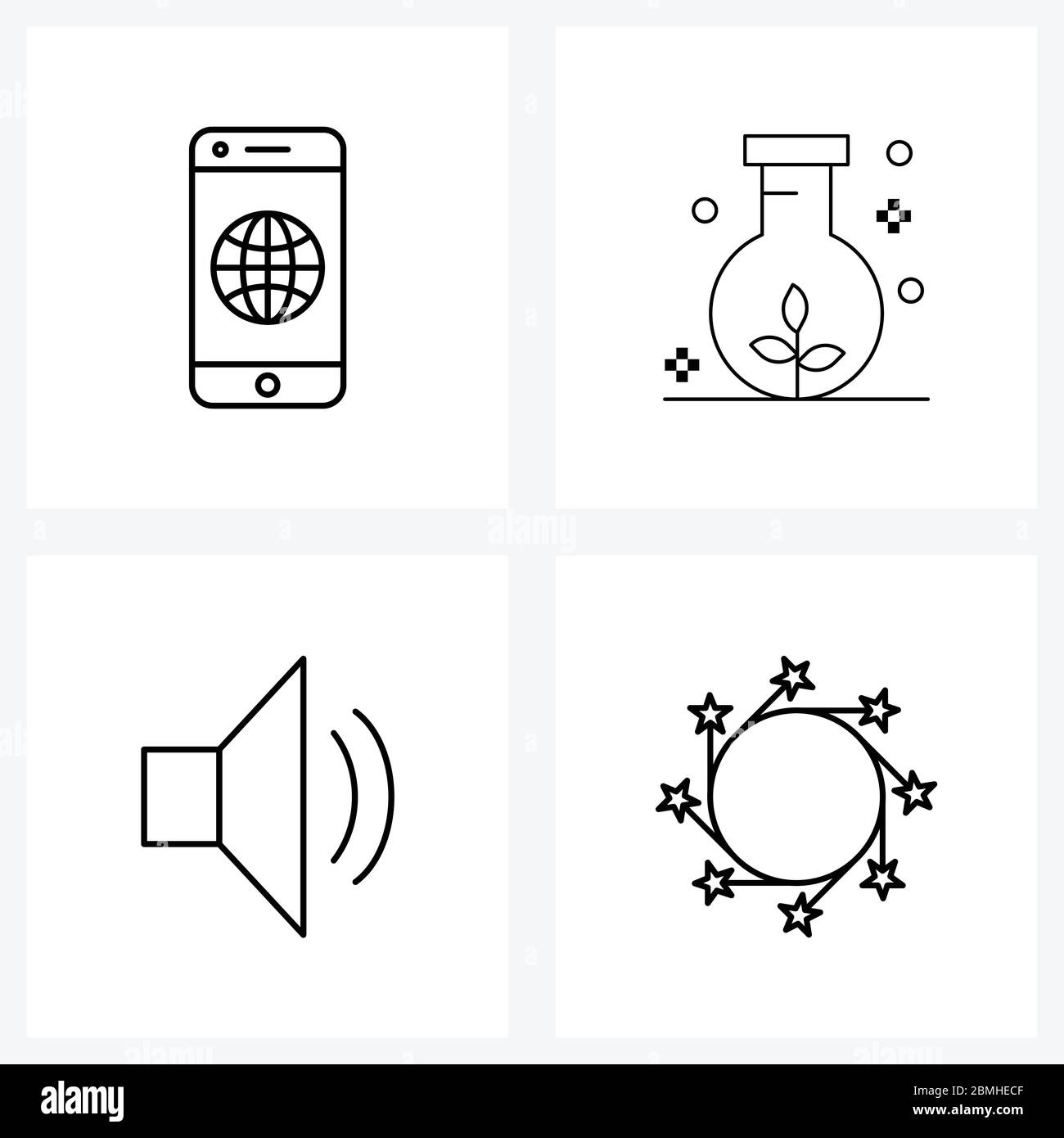 Set of 4 UI Icons and symbols for mobile, hardware, internet, energy, stars Vector Illustration Stock Vector