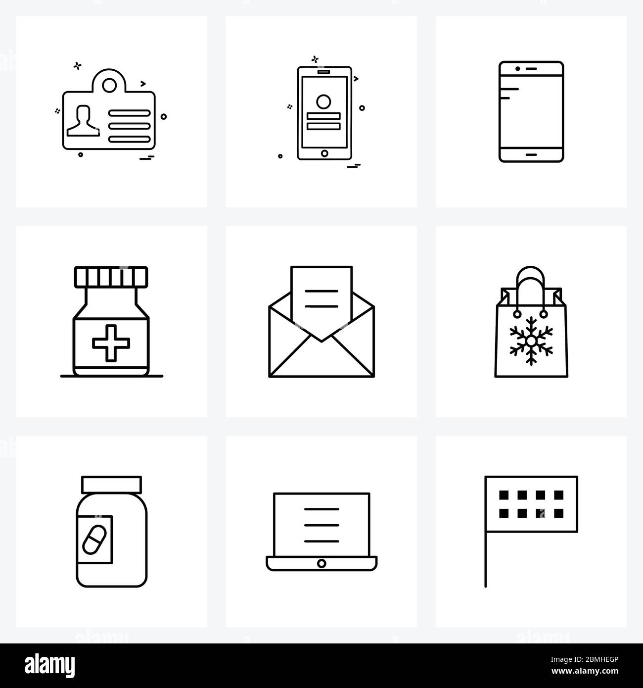 Set of 9 Simple Line Icons for Web and Print such as text, hospital, bottle, medical Vector Illustration Stock Vector