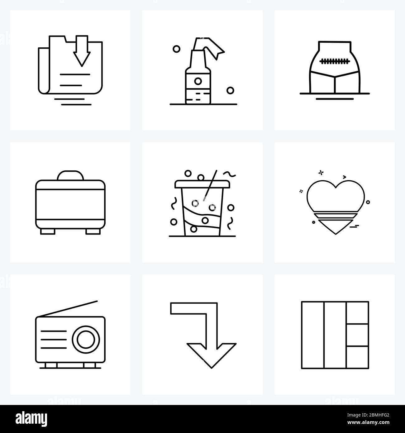 Modern Vector Line Illustration of 9 Simple Line Icons of soda, soft