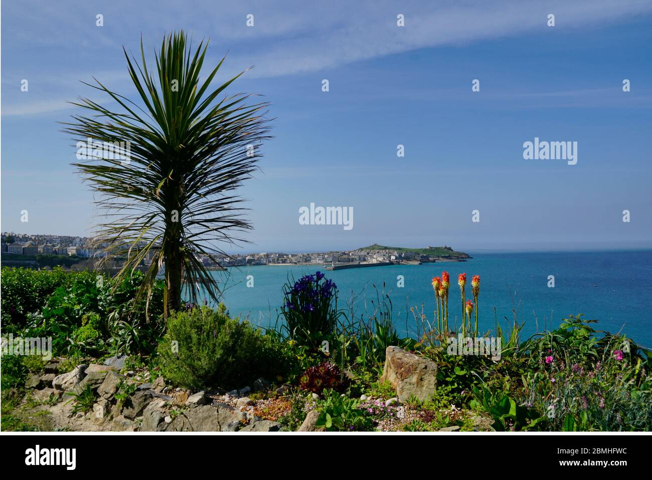 View across the bay of St. Ives to the harbour and bay. Stock Photo