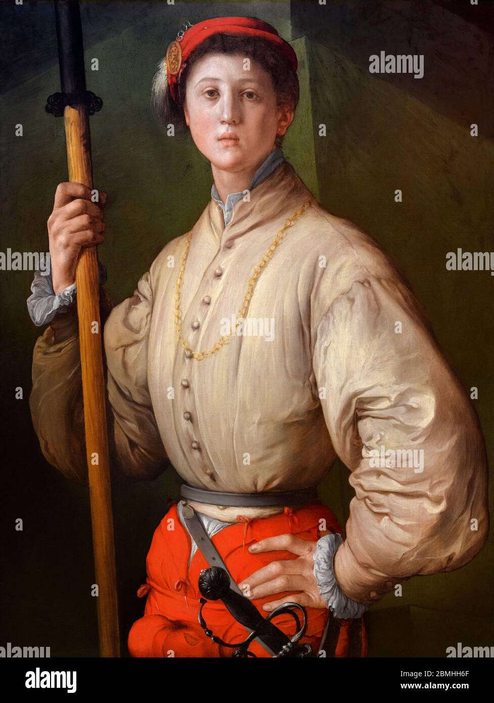 Portrait of a Halberdier by Pontormo (Jacopo Carucci: 1494-1557), oil (or oil and tempera) on panel transferred to canvas, 1528-30 Stock Photo