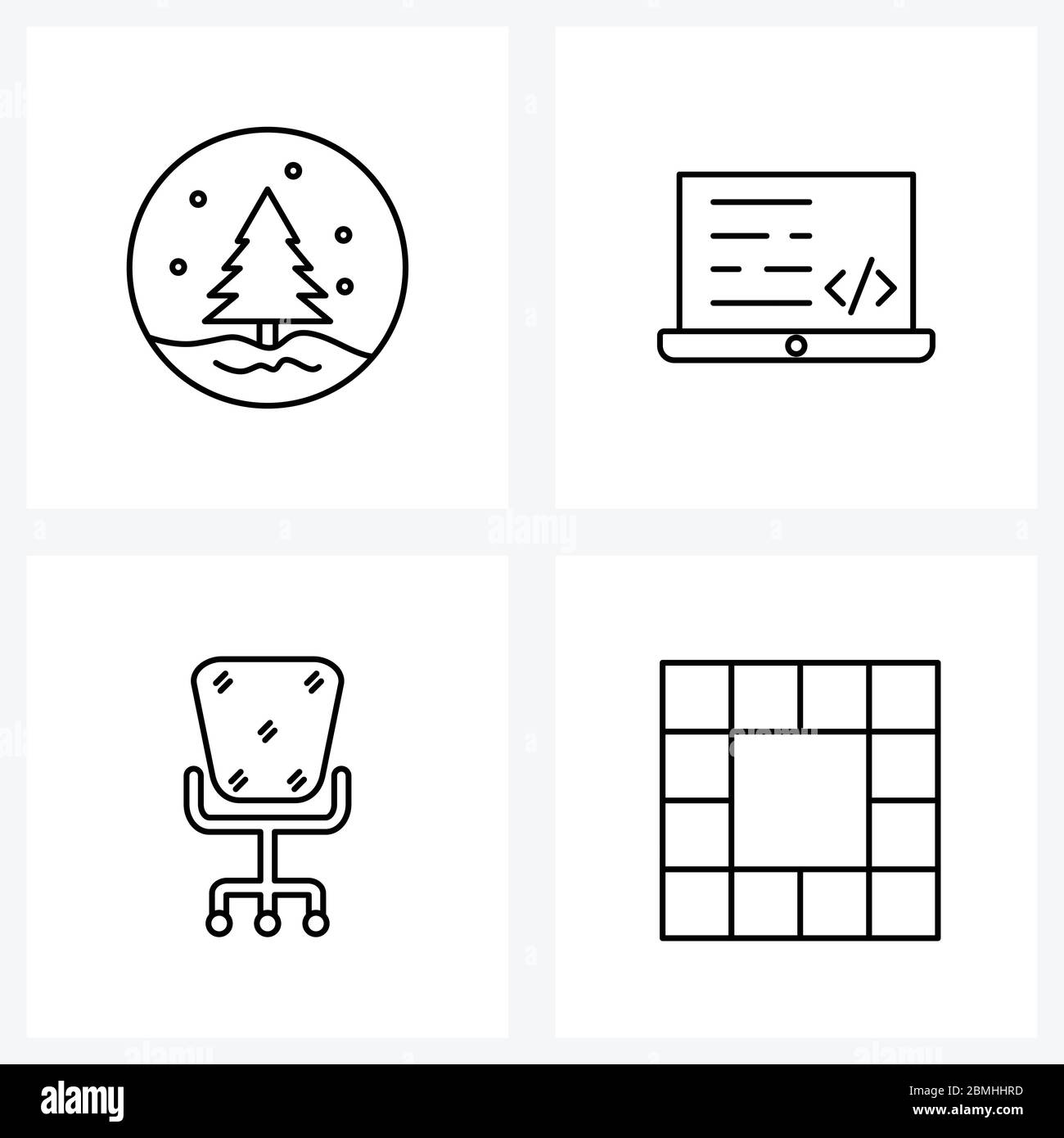 Set of 4 UI Icons and symbols for Christmas tree, chairs, celebrations, code, item Vector Illustration Stock Vector