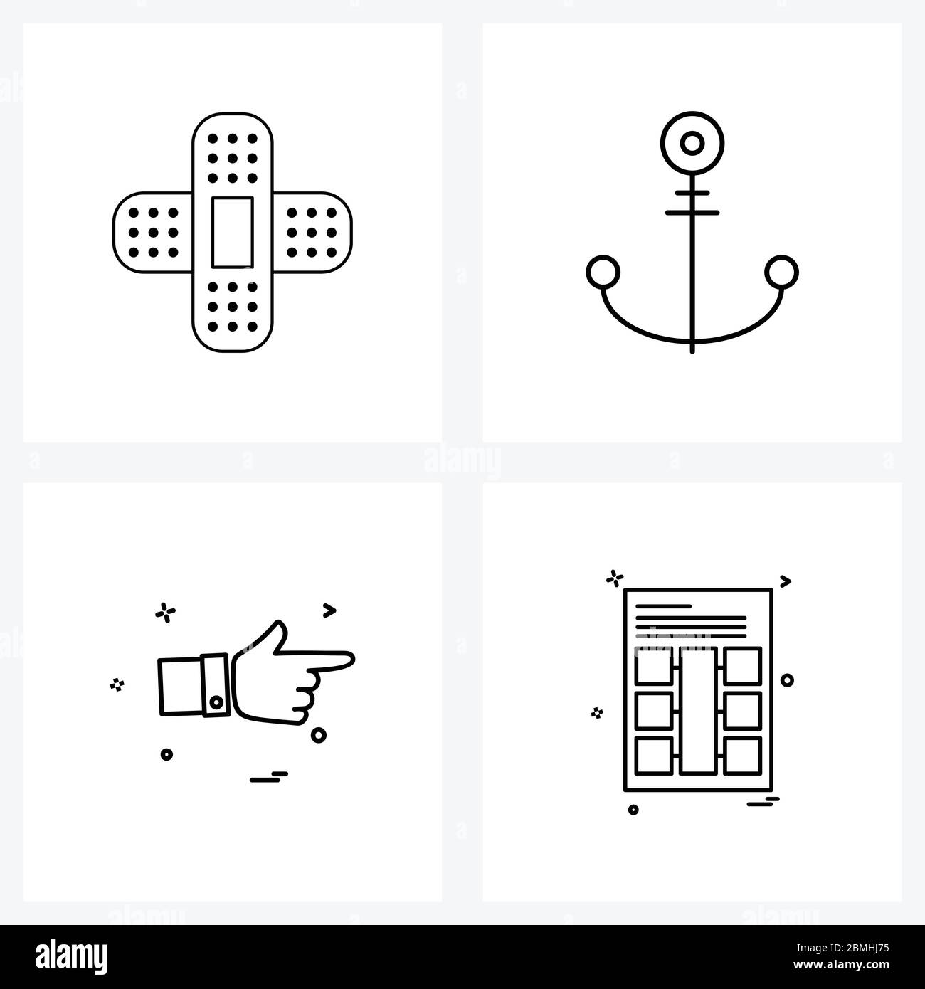 Set of 4 Modern Line Icons of adhesive bandage, ship, first aid plaster ...