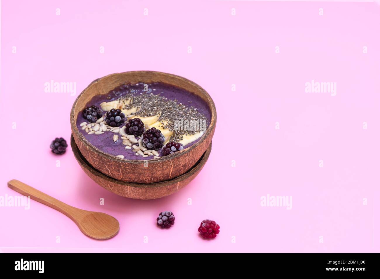 Coconut Smoothie Bowl With Blackberry Smoothie Easy Recipe With Avocado And Banana Stock Photo Alamy