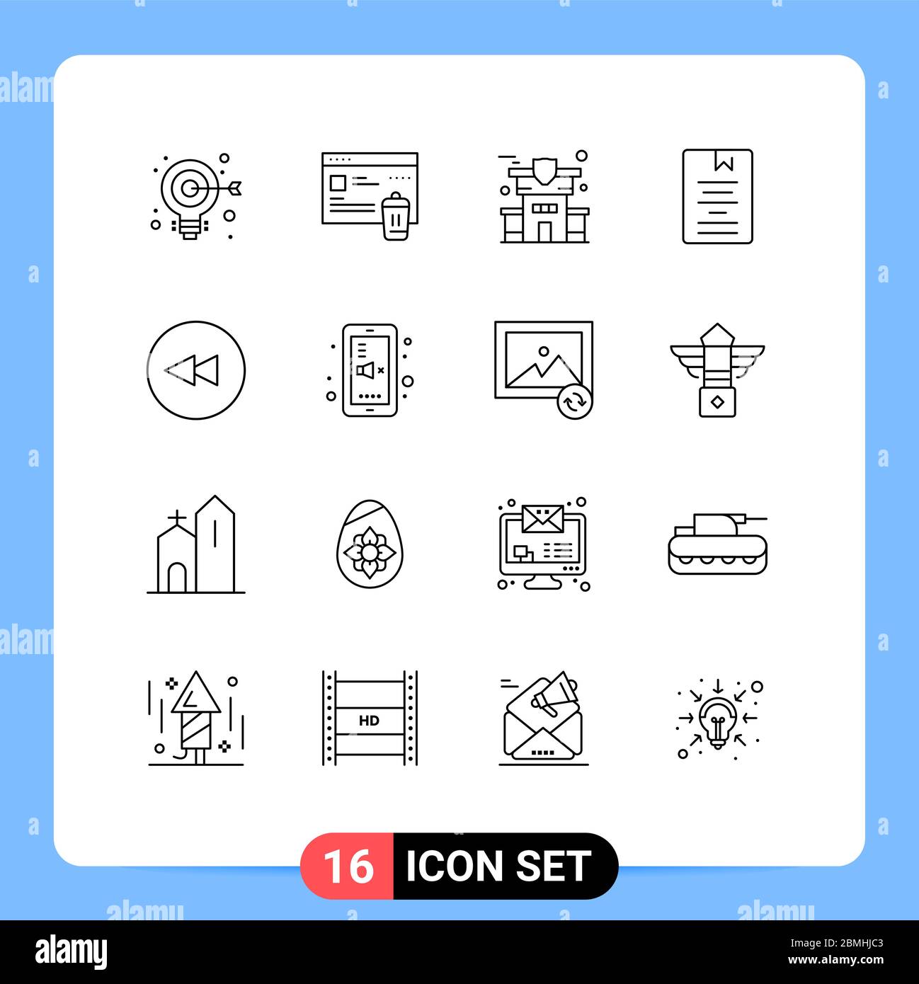 Set of 16 Modern UI Icons Symbols Signs for circle, learning, home, knowledge, e Editable Vector Design Elements Stock Vector