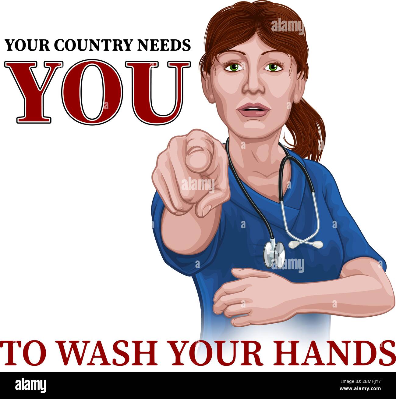 Doctor Nurse Woman Needs You Wash Hands Pointing Stock Vector
