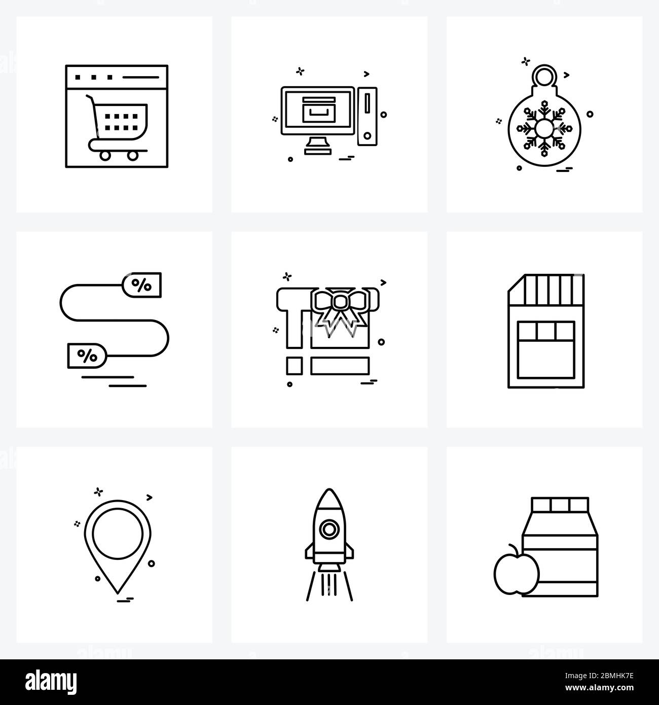 Line Icon Set of 9 Modern Symbols of data transfer, data cable, computer, ball, Vector