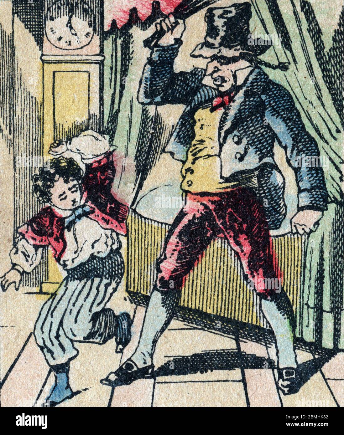 Le pere fouettard, personnage legendaire du folklore, punissant les enfants pas sages avec son fouet, et enfermant les enfants desobeissants, image d' Stock Photo