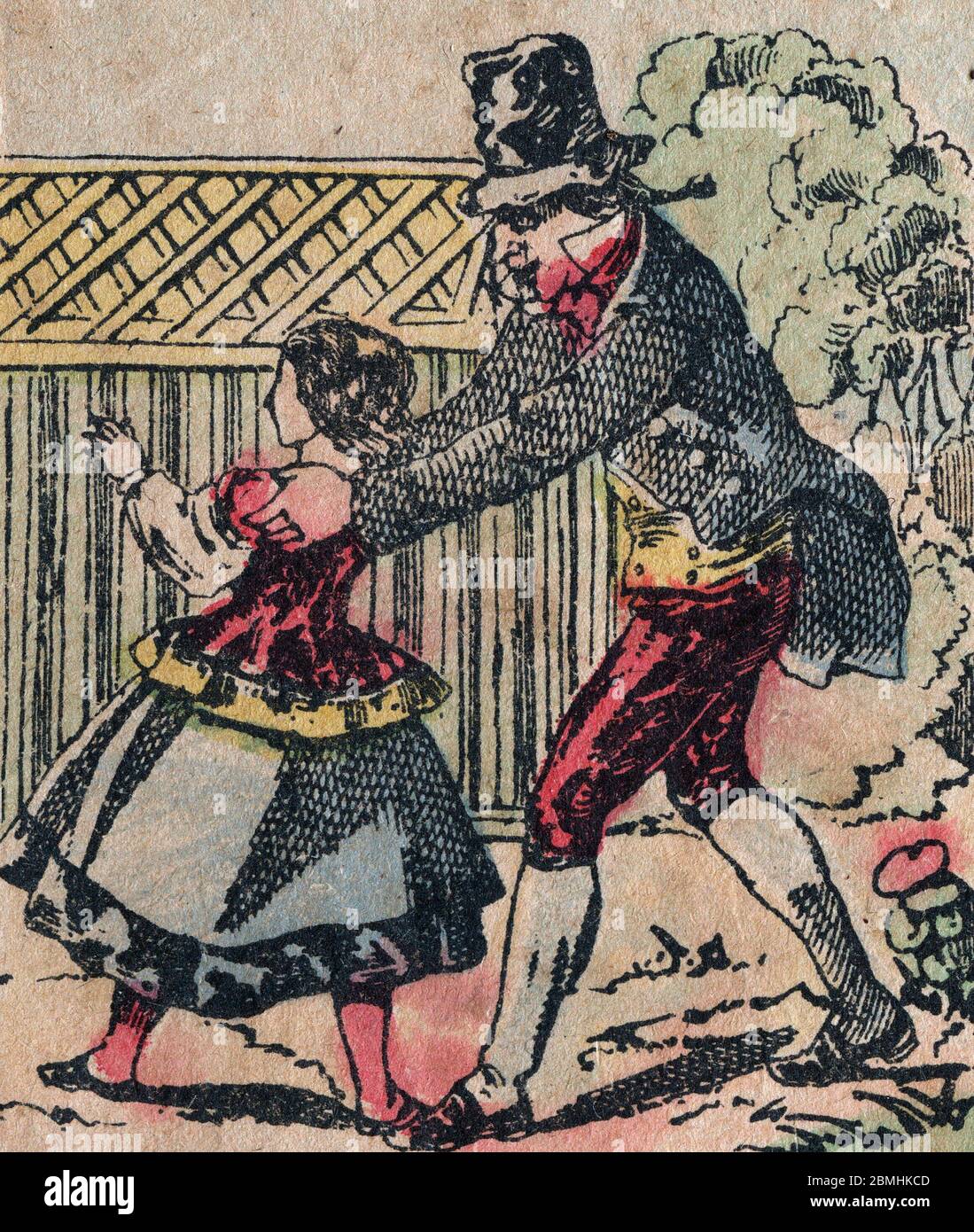 Le pere fouettard, personnage legendaire du folklore, punissant les enfants pas sages avec son fouet, et enfermant les petites filles trop bavardes da Stock Photo