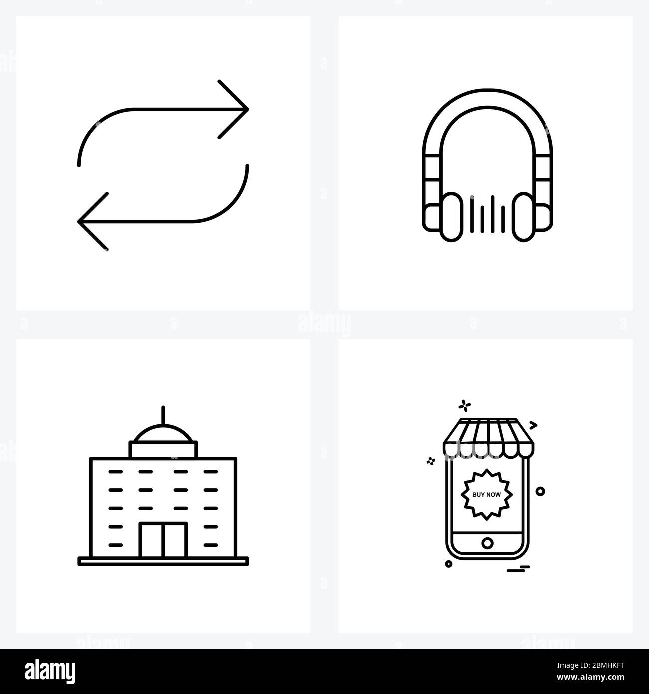 Simple Set of 4 Line Icons such as arrow, tower, ear speakers