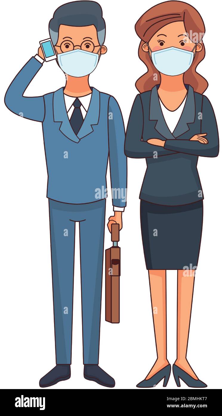 business couple using face masks Stock Vector Image & Art - Alamy