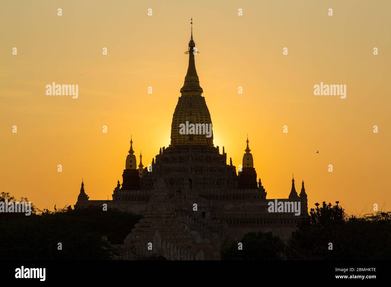 Ananda temple as a silhouette during sunset, Bagan, Myanmar Stock Photo