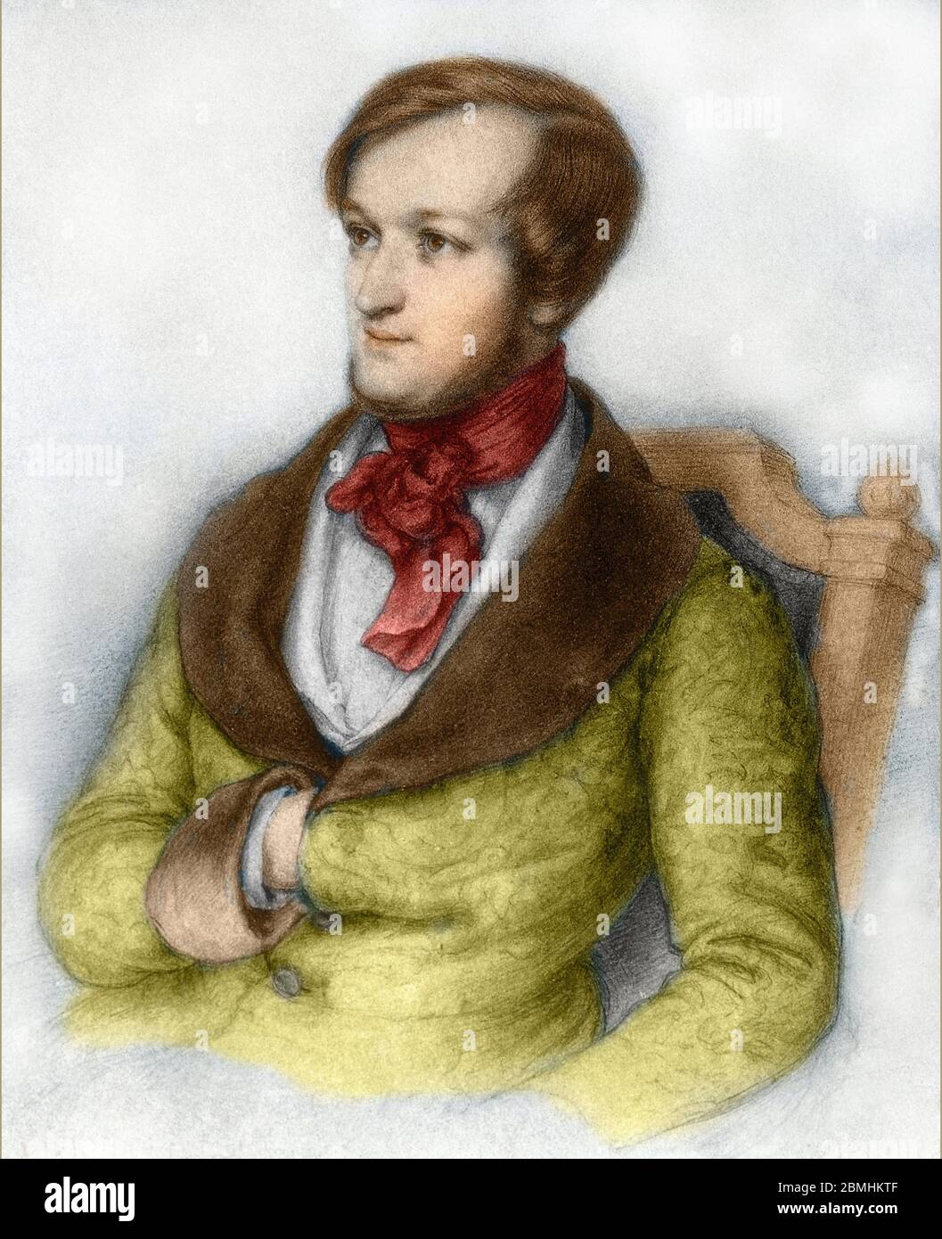 'Portrait du compositeur allemand Richard Wagner (1813-1883) jeune' Gravure (Portrait of young composer Richard Wagner, engraving) Collection privee Stock Photo