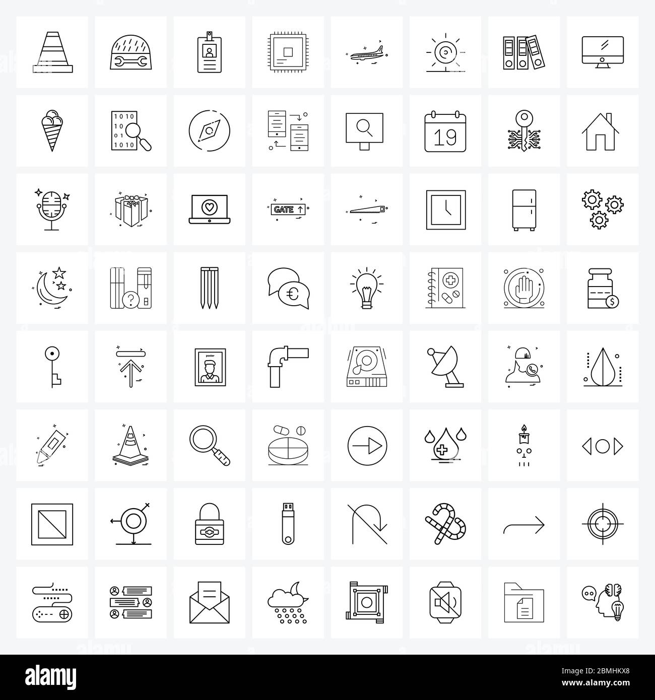 Modern Vector Line Illustration of 64 Simple Line Icons of travel, microchip, hardware, hardware, core Vector Illustration Stock Vector
