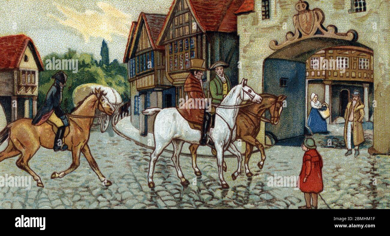 Histoire des transports : commercants et hommes d'affaires circulant a cheval, Pays Bas (Story of the transport : businessmen on horseback, Netherland Stock Photo