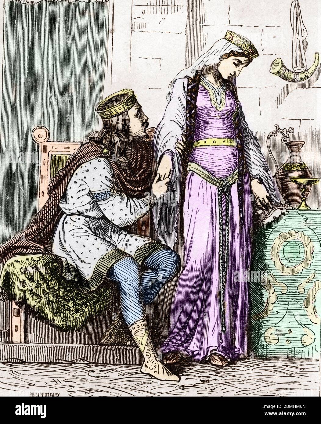 'Representation de Childeric Ier et son epouse Basine de Thuringe' (Childeric I, King of Salian Franks from 457 to 481, and his wife Basina, Queen of Stock Photo