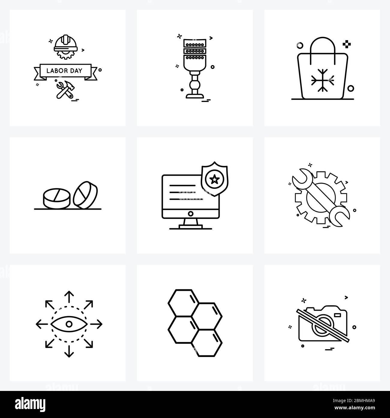 9 Universal Line Icon Pixel Perfect Symbols of badge, science, buy, health, tablets Vector Illustration Stock Vector