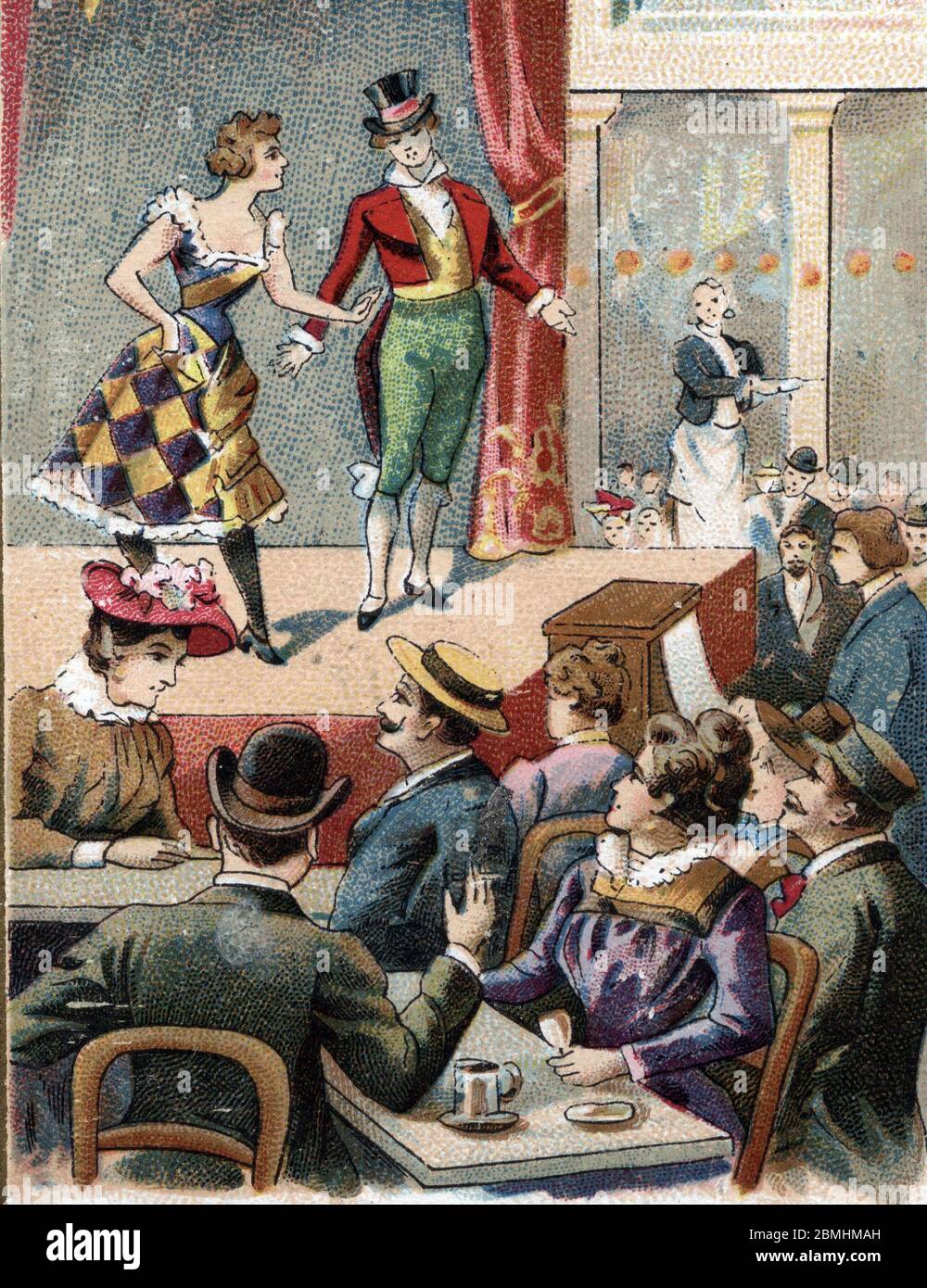 'Spectacle dans un cafe-concert populaire, Paris 19eme siecle' (Show in a popular Cafe-chantant, musical establishment, Paris, 19th century) Chromolit Stock Photo