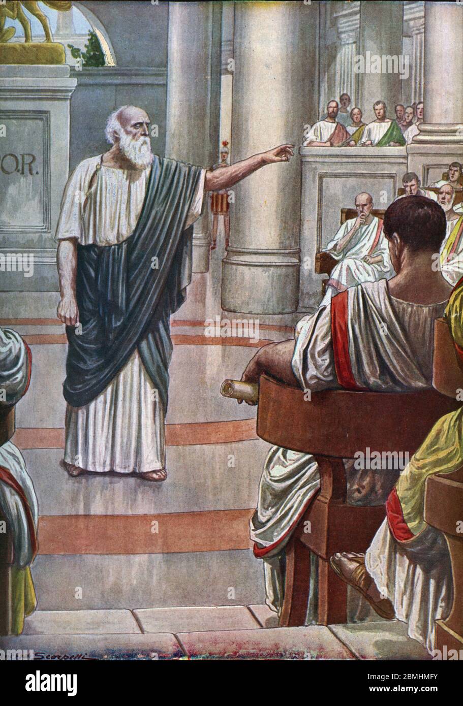 Antiquite romaine : Appius Claudius Caecus l'aveugle (4eme siecle avant JC) grand orateur et ecrivain latin dissuade les romains d'accepter en 280 ava Stock Photo
