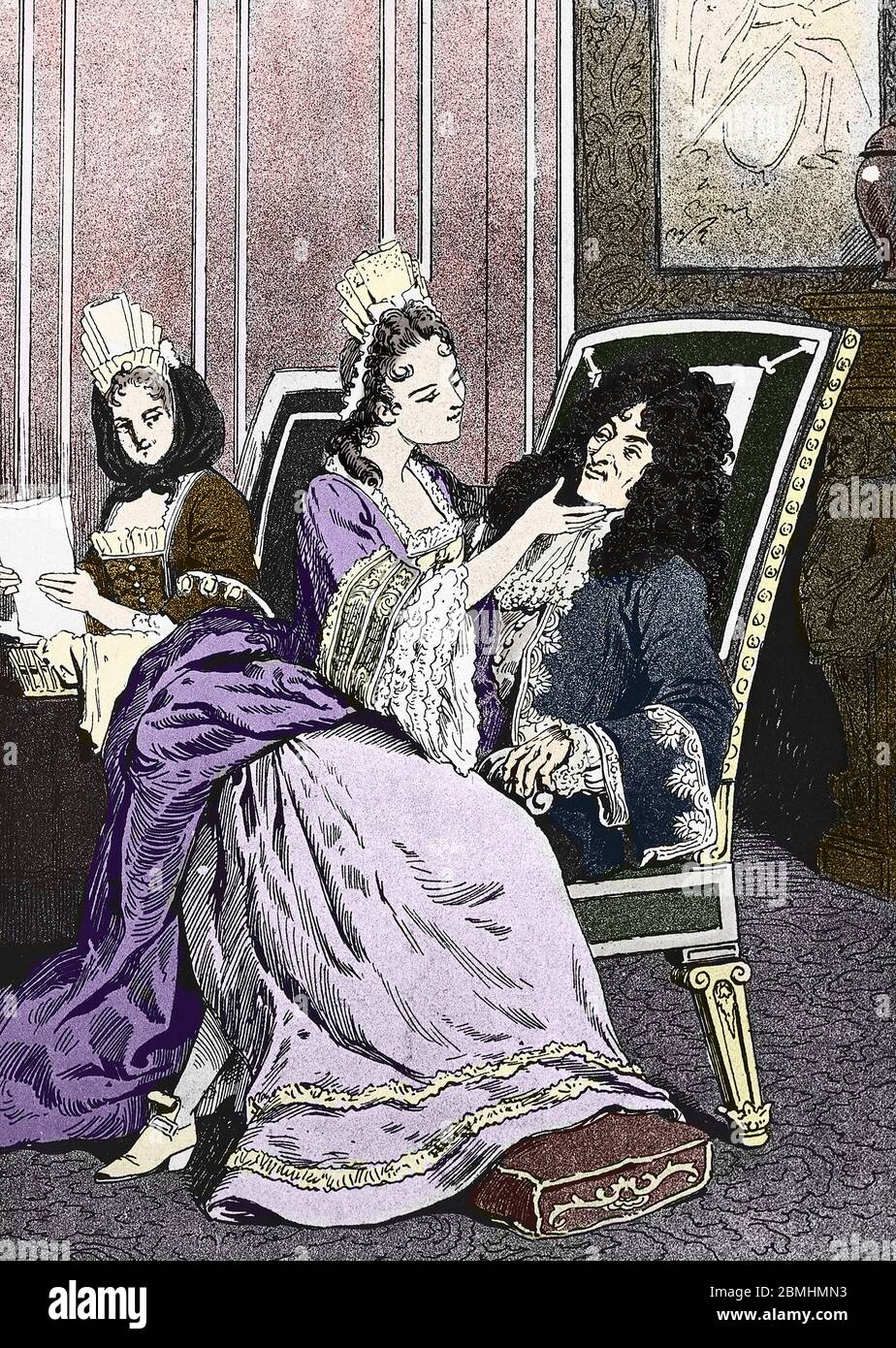 'La jeune duchesse de Bourgogne, Marie-Adelaide (Marie Adelaide) de Savoie (1685-1712) avec le roi Louis XIV dit le Roi-Soleil (Roi Soleil ou encore L Stock Photo