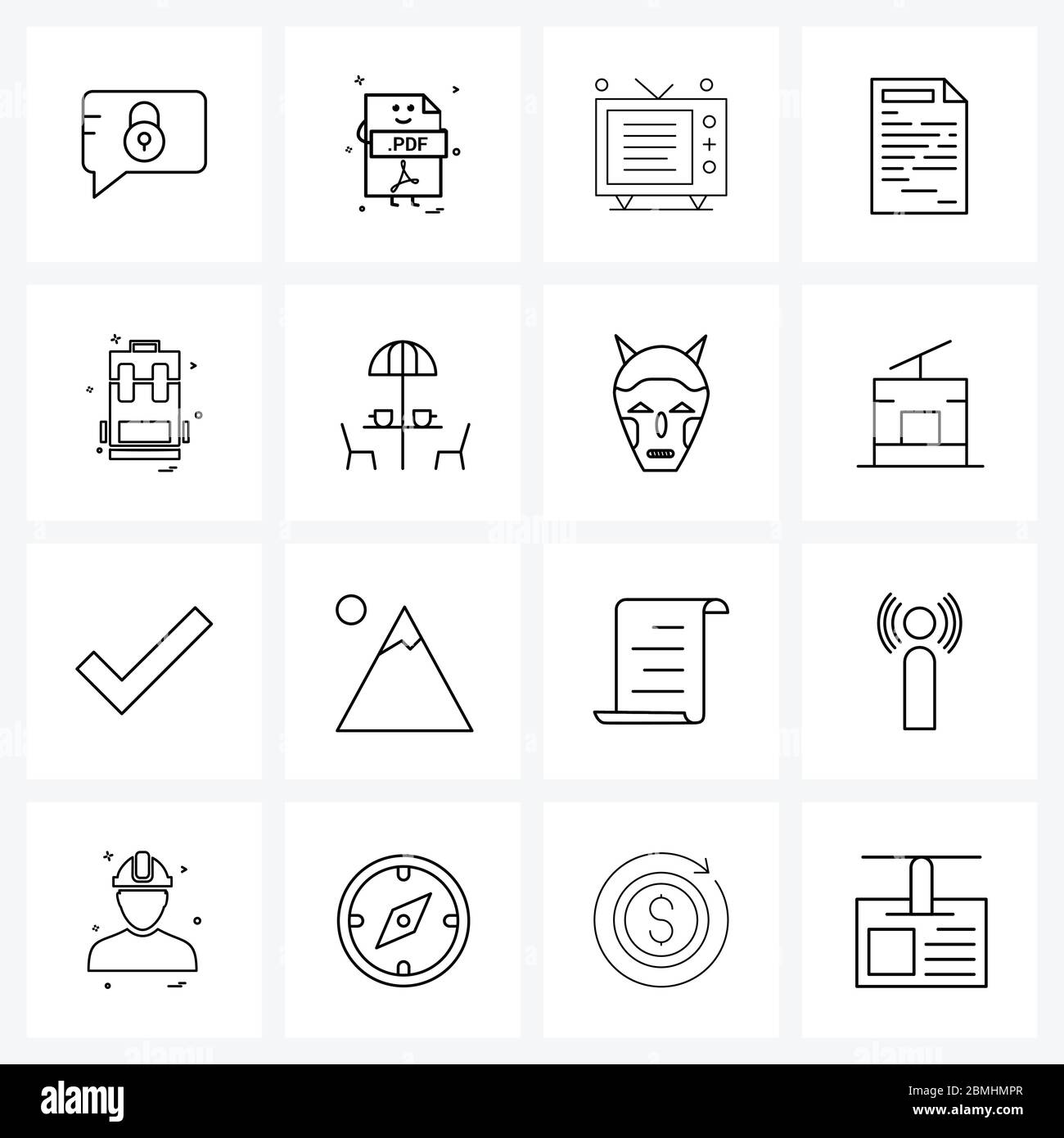 Set of 16 Modern Line Icons of study, school bag, bag, text Vector Illustration Stock Vector