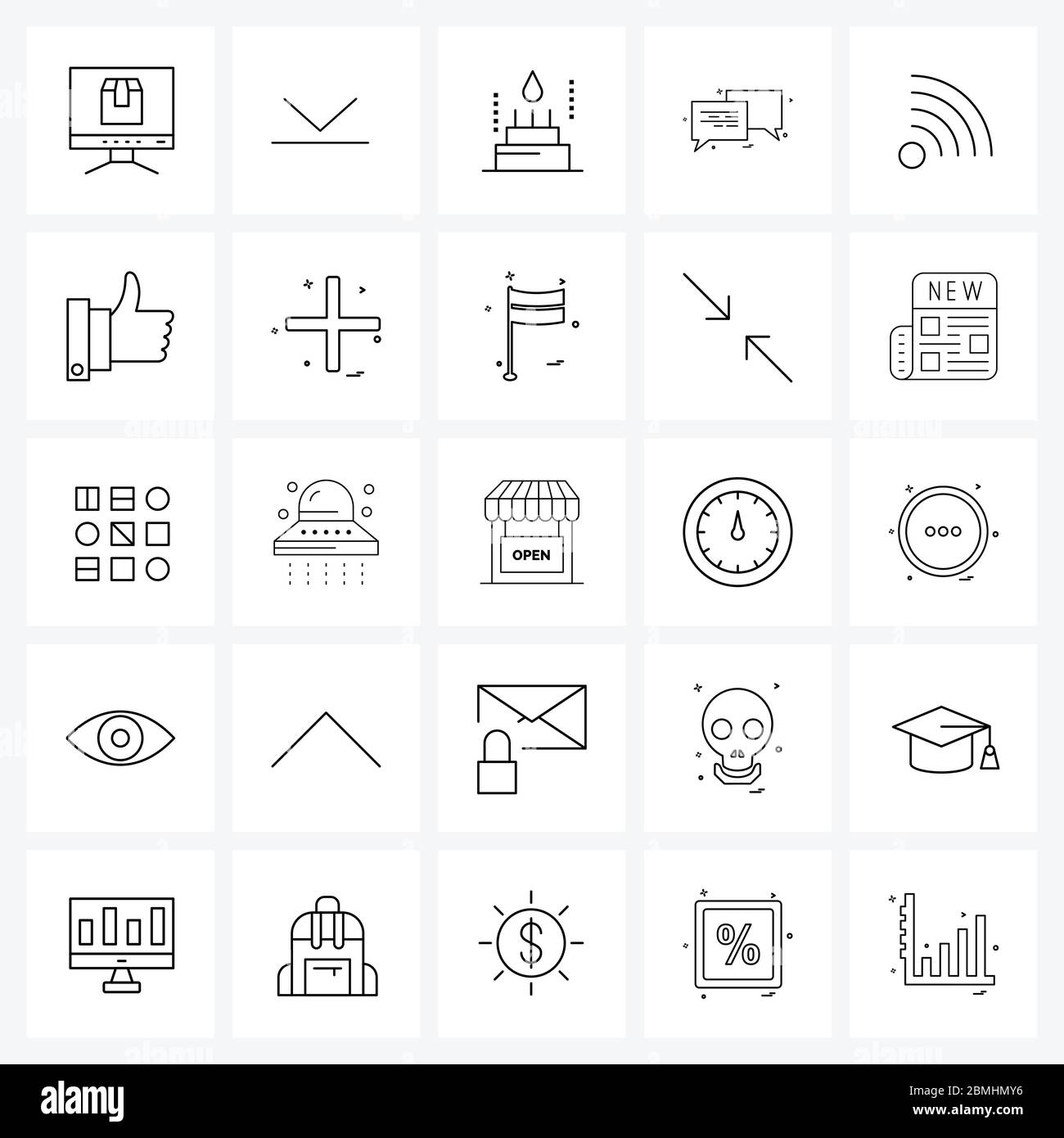 Modern Style Set of 25 line Pictograph Grid based connection, chat ...