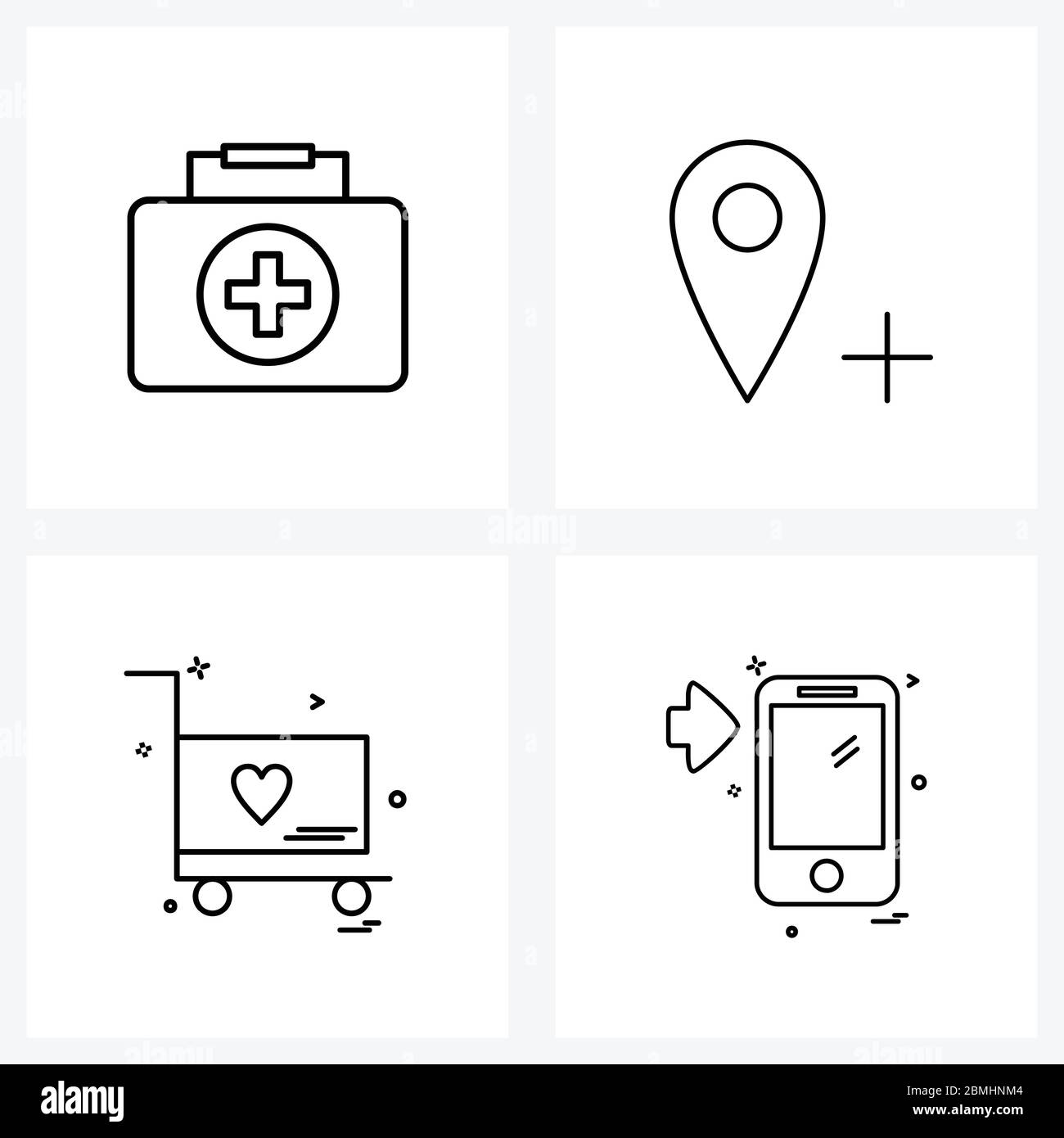 Simple Set of 4 Line Icons such as medical, heart, doctor, map, love ...