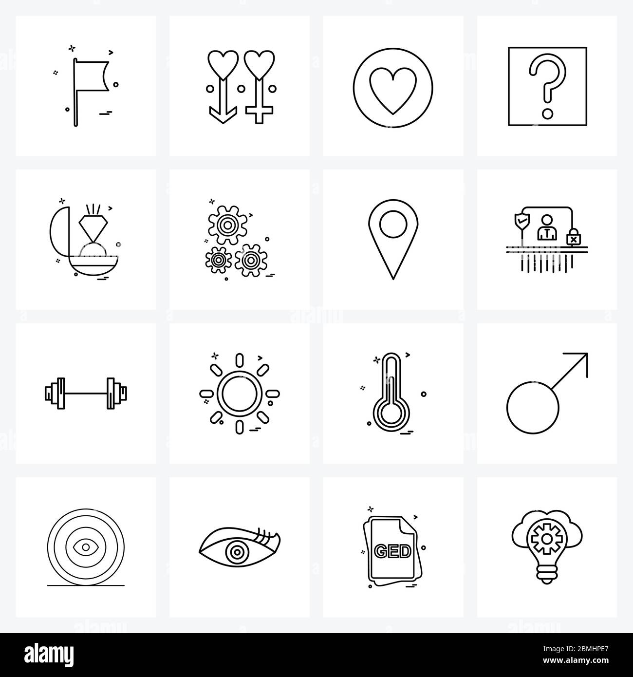 Line Icon Set of 16 Modern Symbols of decoration, question, woman, mark