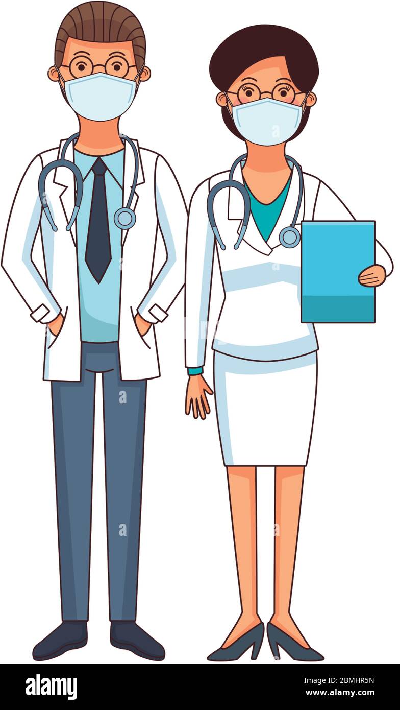 doctors couple using face masks Stock Vector