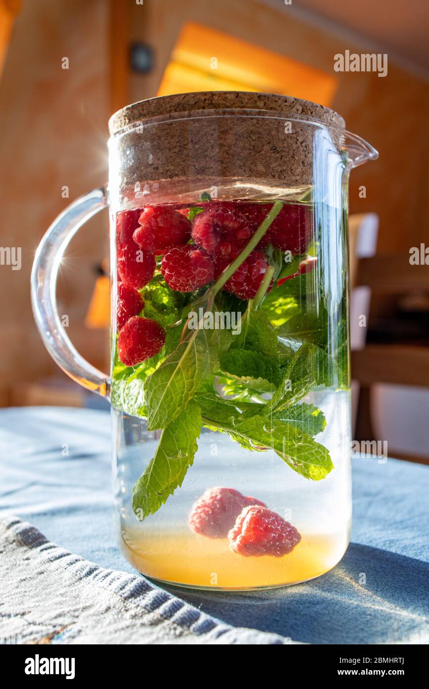 handmade raspberry and mint lemonade Stock Photo