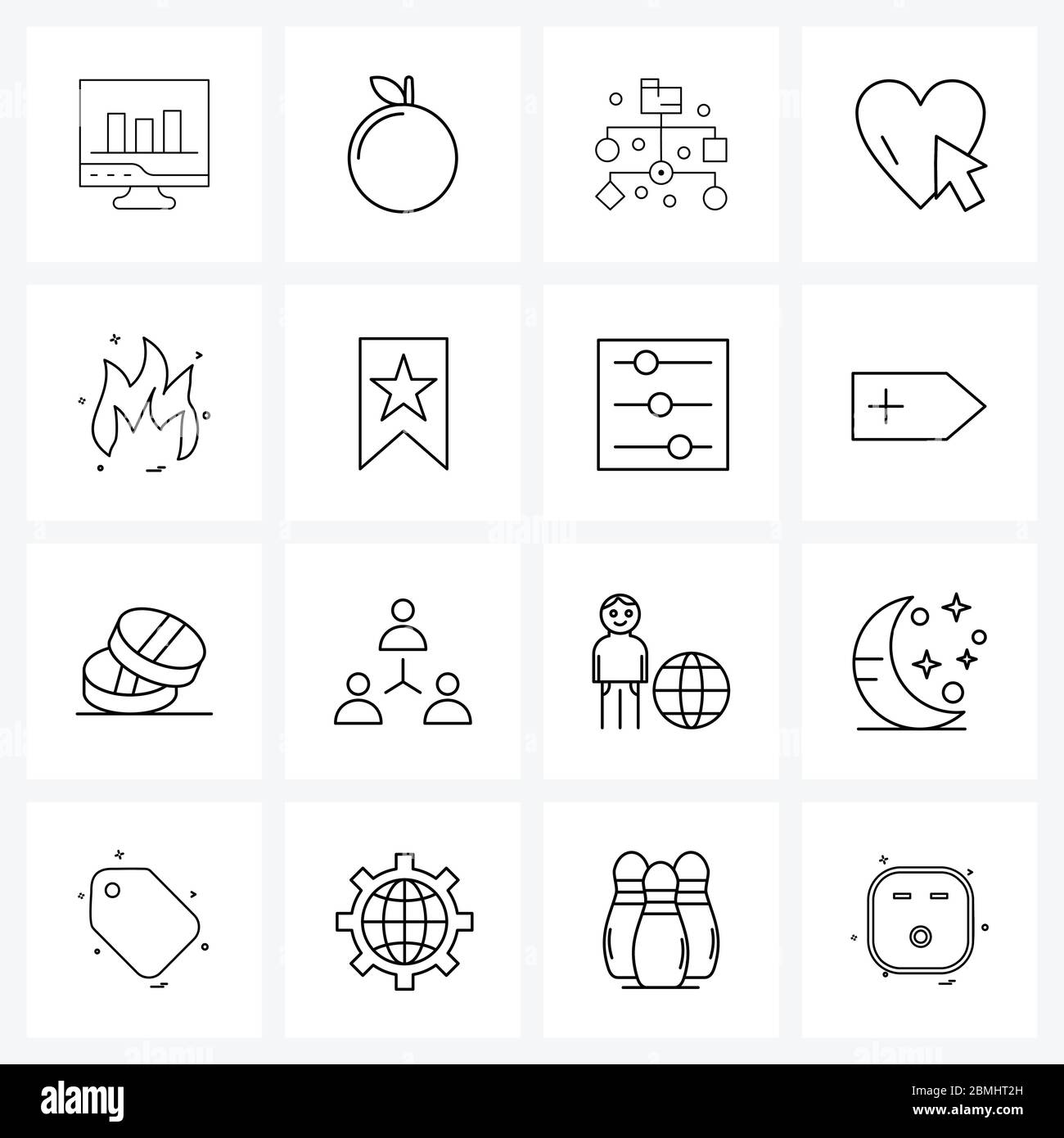 16 Universal Line Icons for Web and Mobile fire flame, fire, development, online, donation Vector Illustration Stock Vector