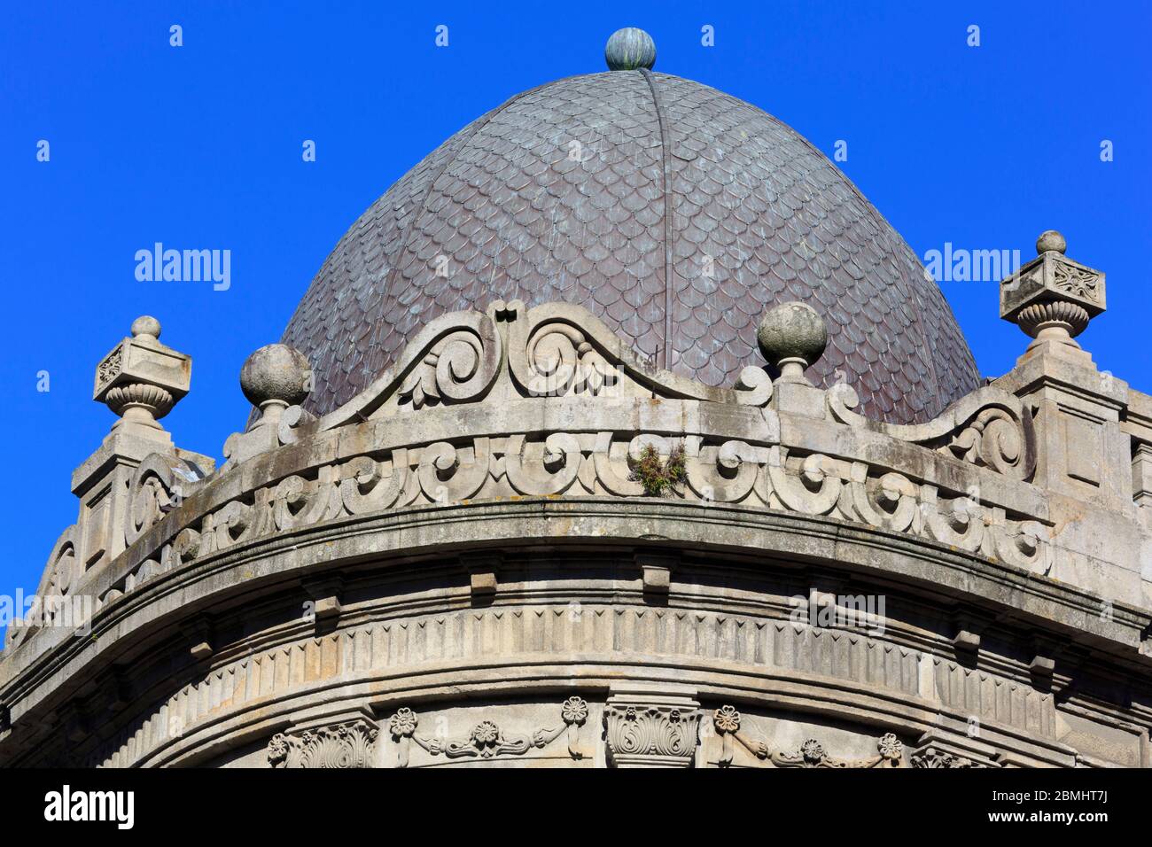 Dome of Banco de Galicia on Policarpo Sanz Street,Vigo,Galicia,Spain,Europe Stock Photo