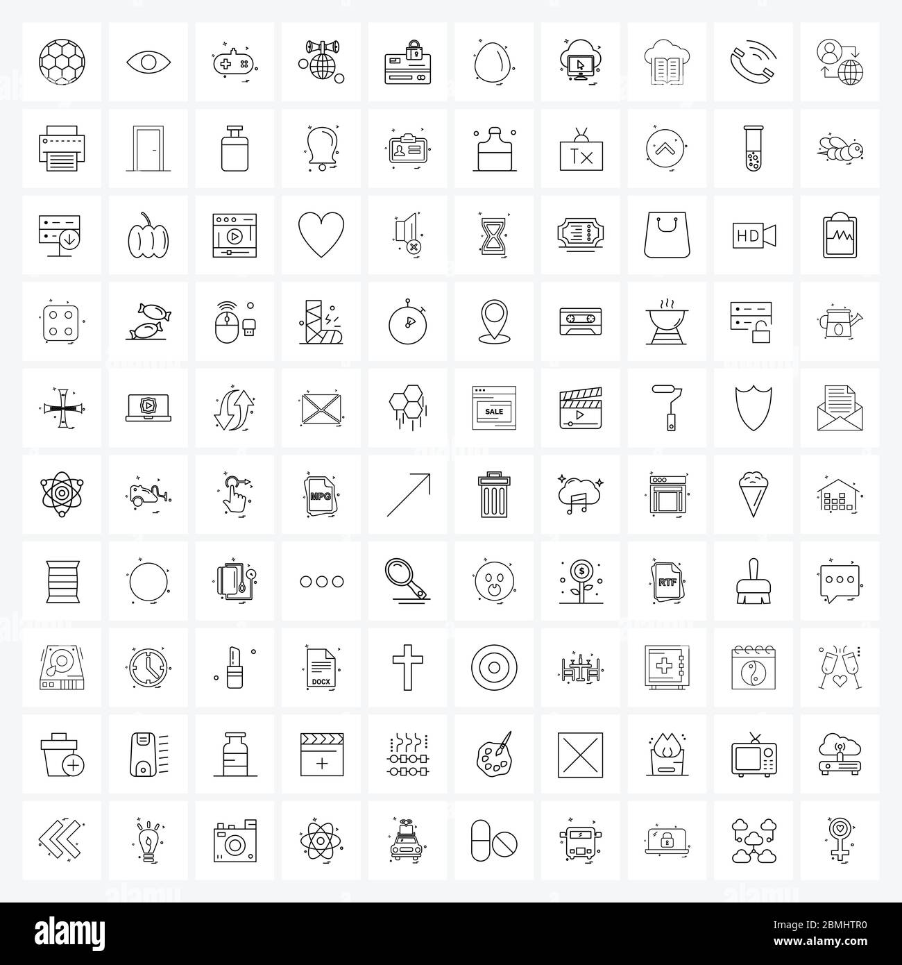 Set of 100 Modern Line Icons of security, credit card cracked, game, dollar, announce world wide Vector Illustration Stock Vector