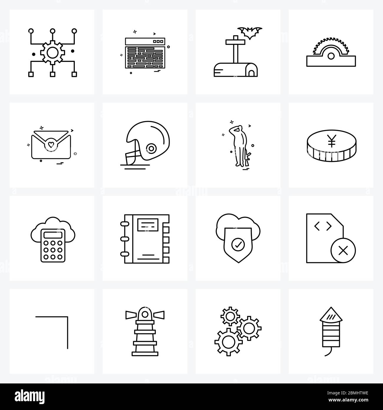 Set of 16 Modern Line Icons of mail, love, mail box, letter, cutter Vector Illustration Stock Vector