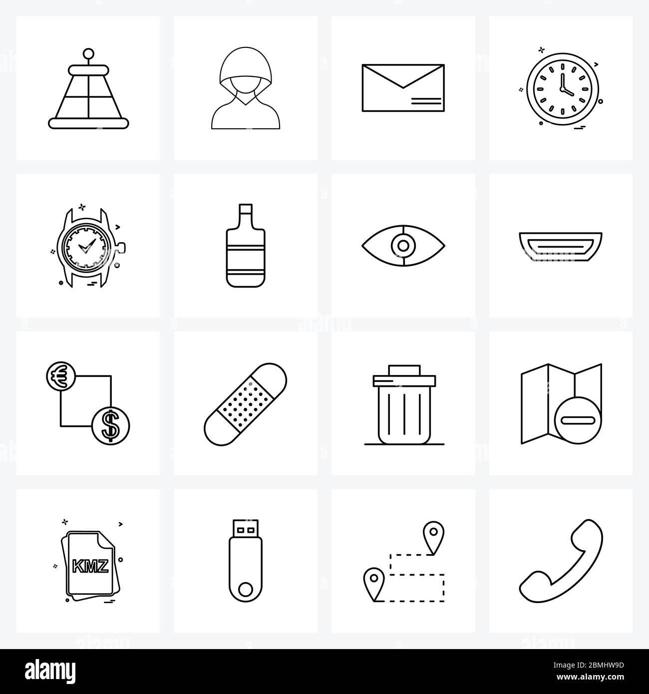 Set of 16 Line Icon Signs and Symbols of hours, time, chat, time, clock