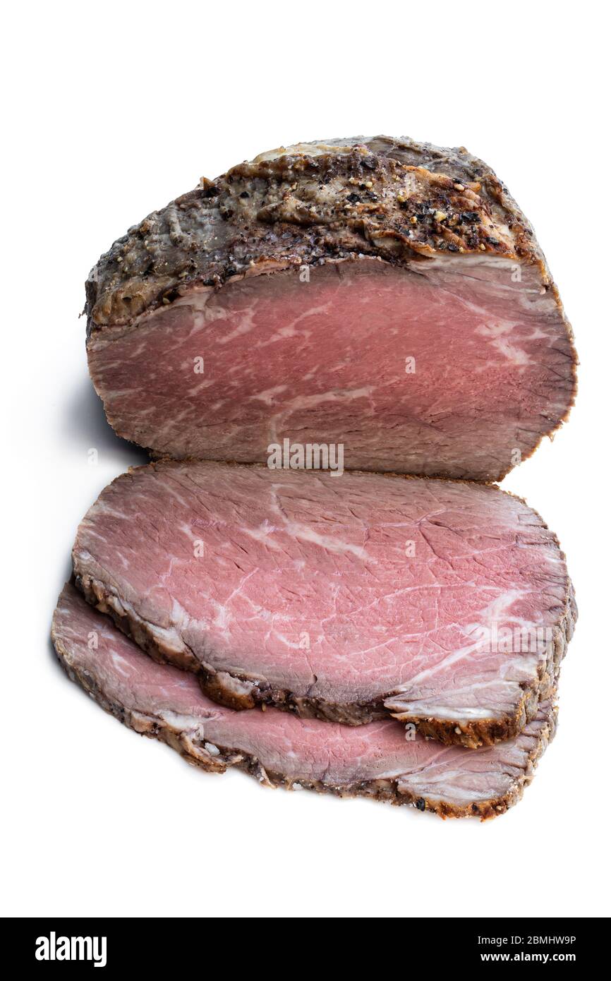 Cold roasted tenderloin beef isolated on white background Stock Photo