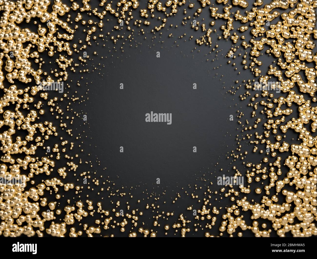 3d render of golden frame made with golden spheres on black background ...