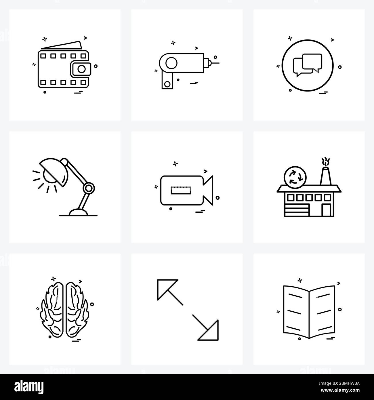 Universal Symbols of 9 Modern Line Icons of camcorder, furniture