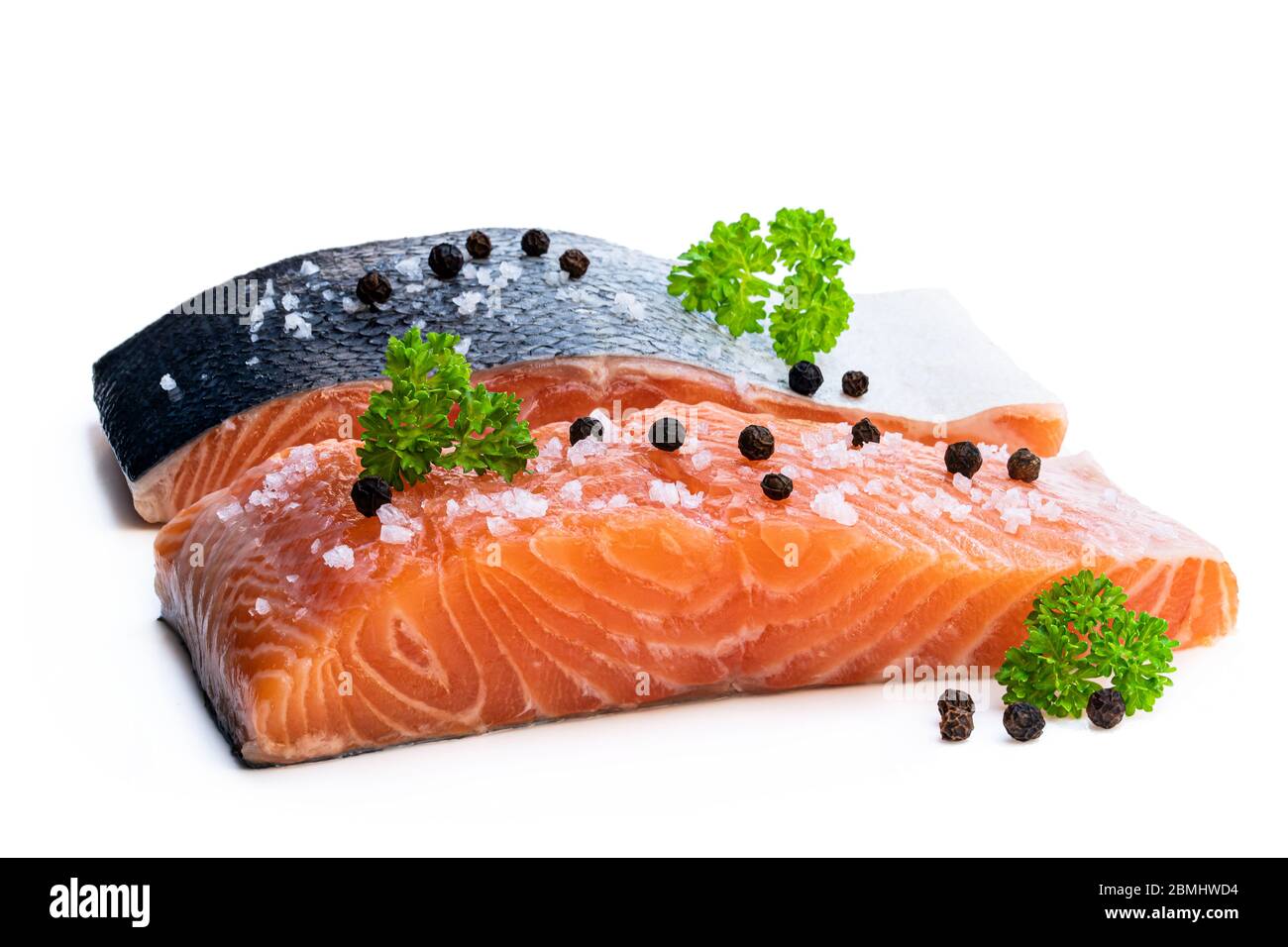 Fresh salmon fillet isolated on white Stock Photo - Alamy