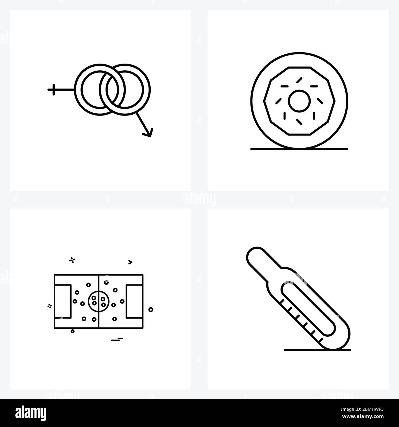 Line Icon Set of 4 Modern Symbols of gander, football, wedding, fast